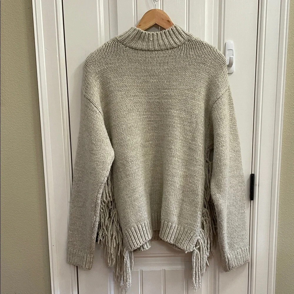 ZARA  Beige Chunky Knit Fringe Sweater